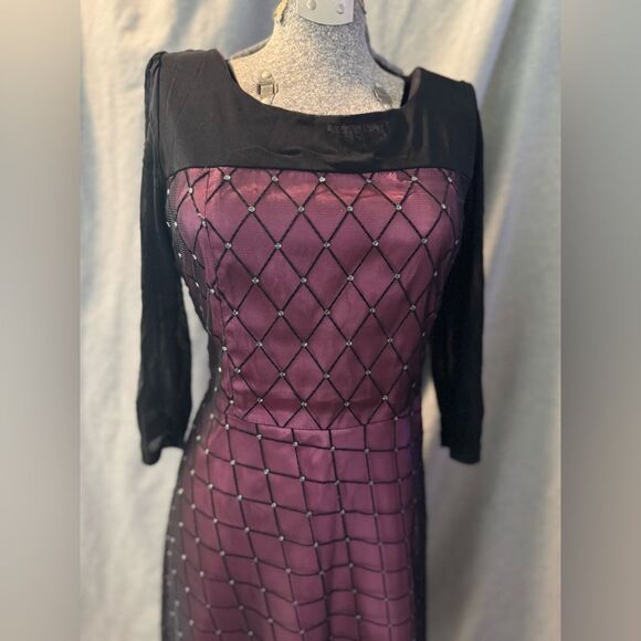 Vintage En-Suey Y2K BarbieCore Satin overlaid Black Sheer with Diamond Pattern - Picture 2 of 14